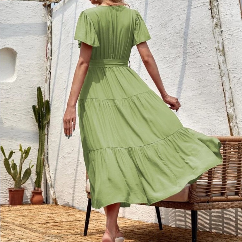 Boho surplice belted A line dress - Picture 7 of 15